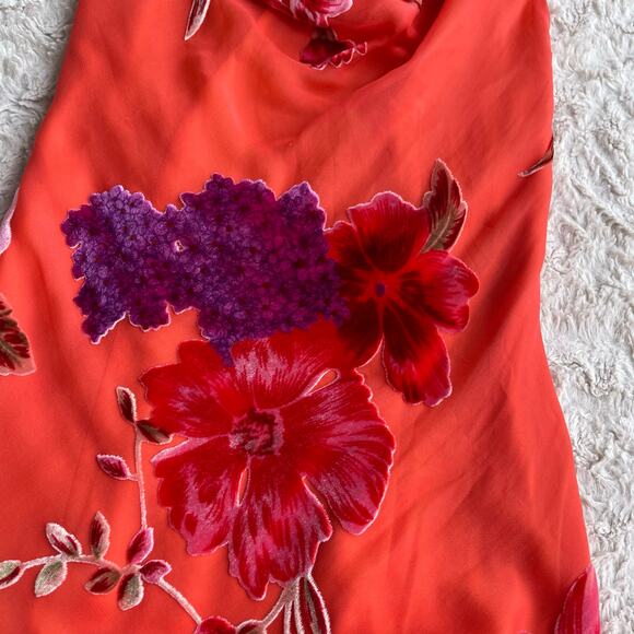 Cache silk floral halter midi dress velvet burnout cowl neck open back orange 2 - Picture 12 of 17